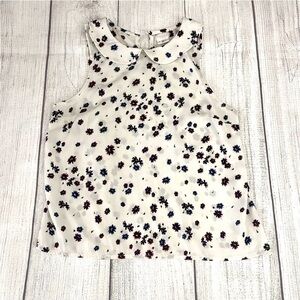 COOPERATIVE Women’s White Floral Collared Sleeveless Blouse Size Medium